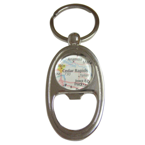Cedar Rapids Iowa Map Bottle Opener Key Chain - Picture 1 of 2